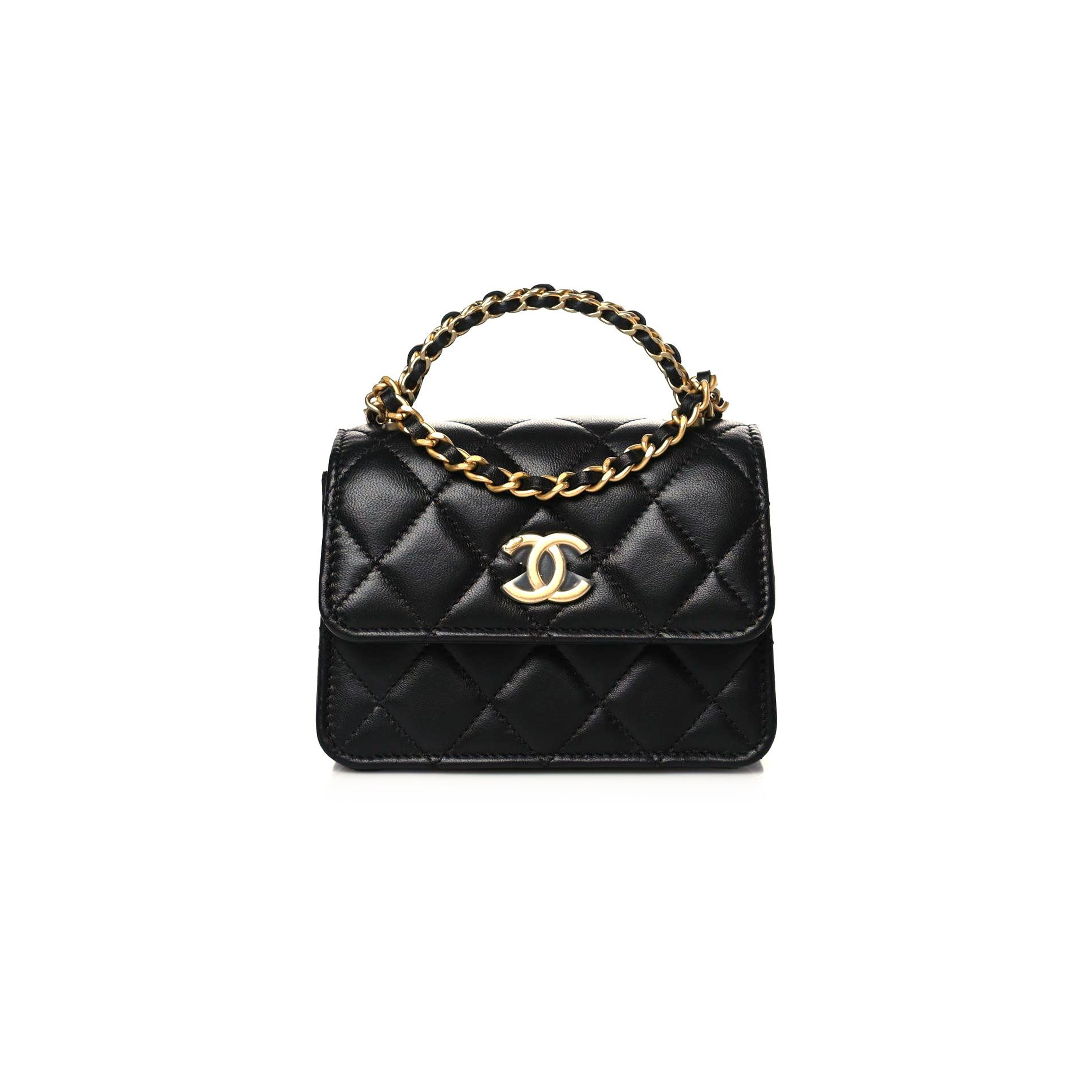 CHANEL LAMBSKIN QUILTED CHAIN TOP HANDLE CLUTCH WITH CHAIN 1126019 (13*10*6cm)